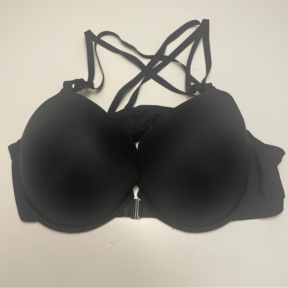 NWT Upushall Black Strappy Front Closure Women's Push Up Bra 44B